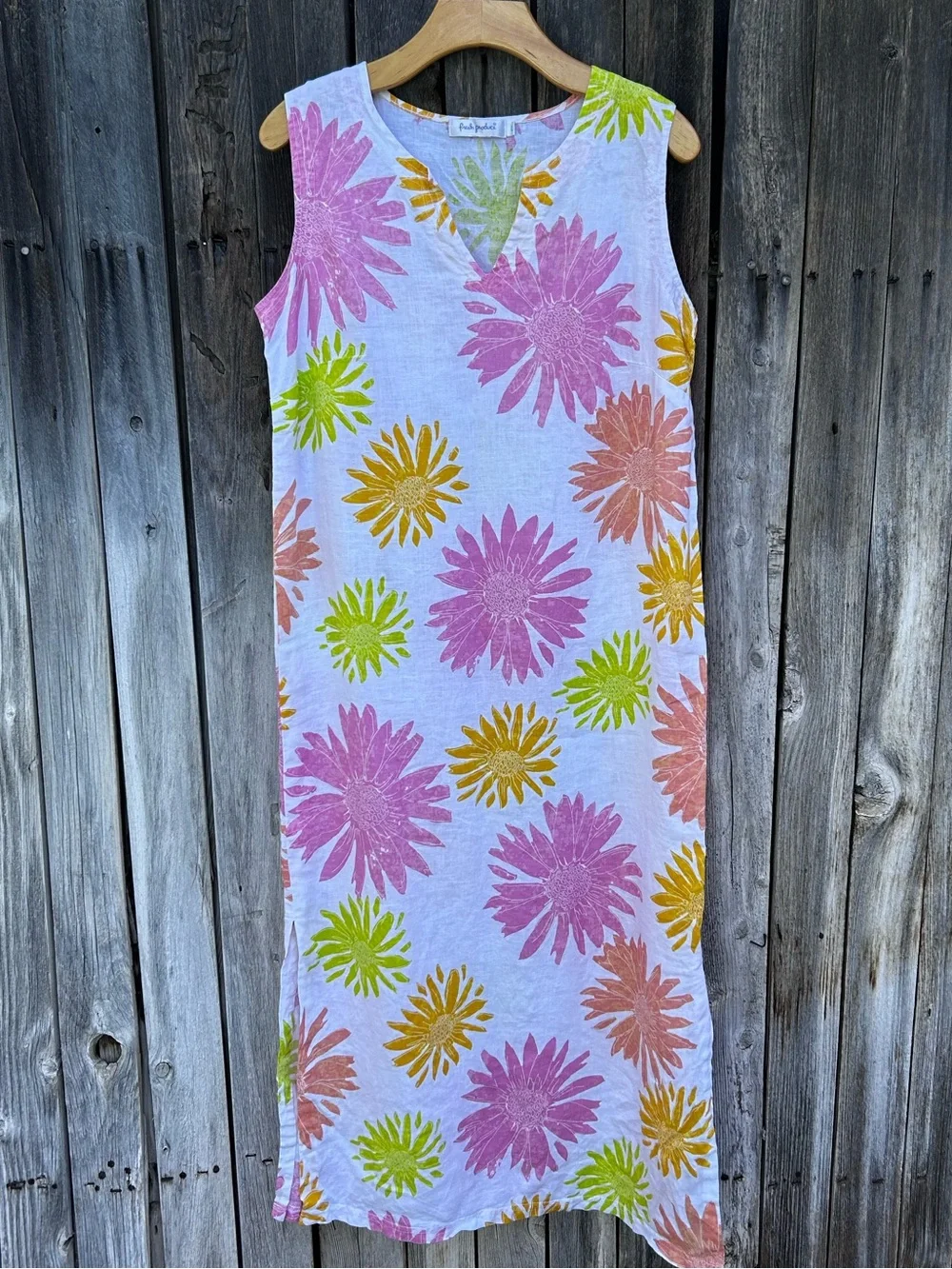 Fresh Produce Floral Print Linen Sleeveless Maxi Dress White Pink L - Picture 14 of 14